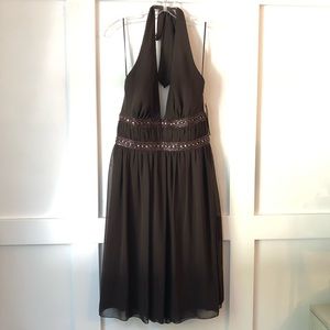 ABS Allen Schwartz Chocolate Beaded Halter Dress